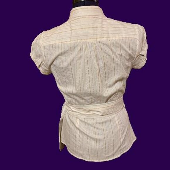 Y2K Wrap top stretch fabric white with silver + gold stripes - Picture 4 of 7